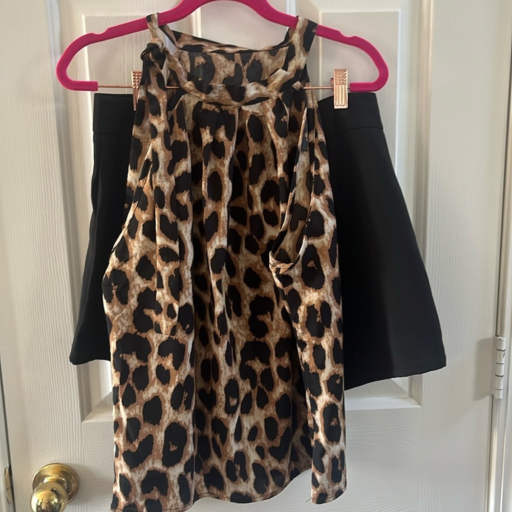 Leopard Top with Black High Waisted Shorts Set